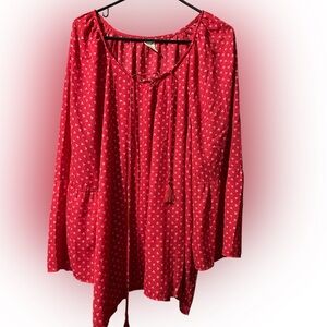 Faded Glory Red Tie Front Blouse Relaxed Fit